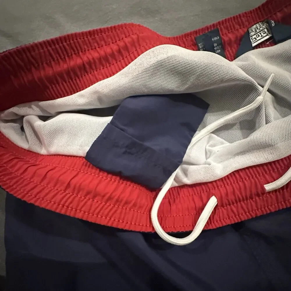 Vintage 90s Polo Ralph Lauren Board Shorts Mens 3XB Big Swim Trunks Navy Beach